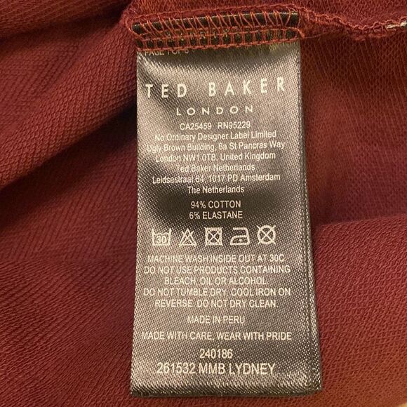 Ted Baker London Mens MMB-LYDNEY Maroon 1/4 Zip Long Sleeve Collared Top Size 5 - Picture 9 of 13